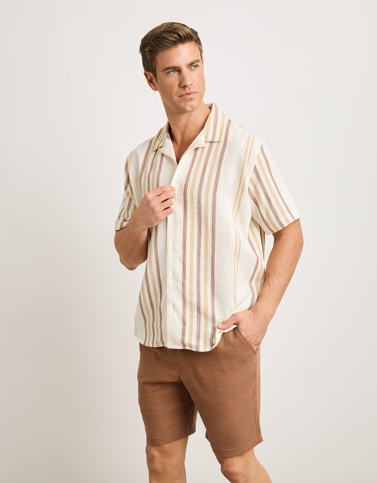 Camisa Manga Corta Marrón - Isao 