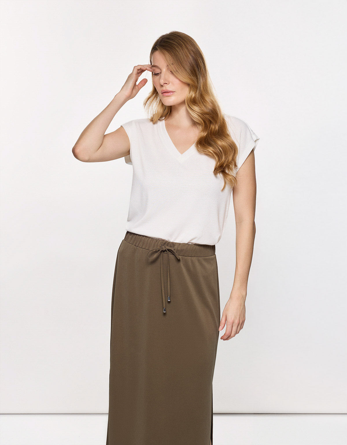 Khaki Midi Skirt - Claudinasa