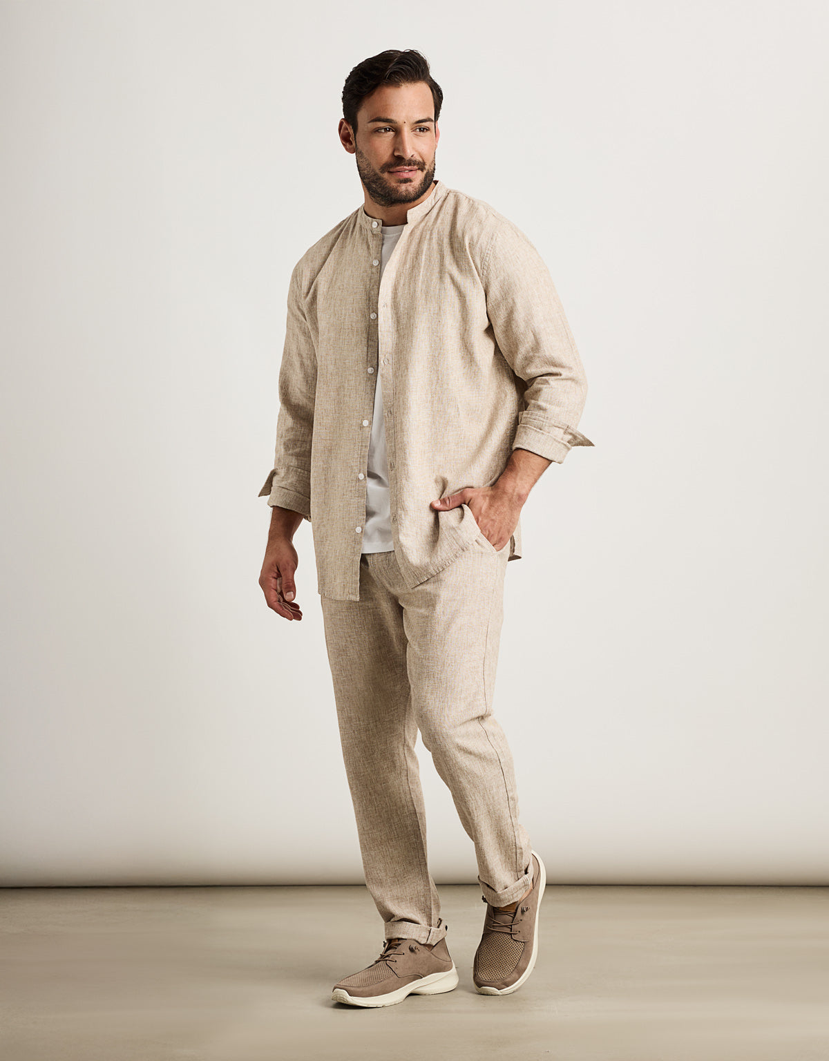 Camisa Manga Larga Beige Lino - Dare 9