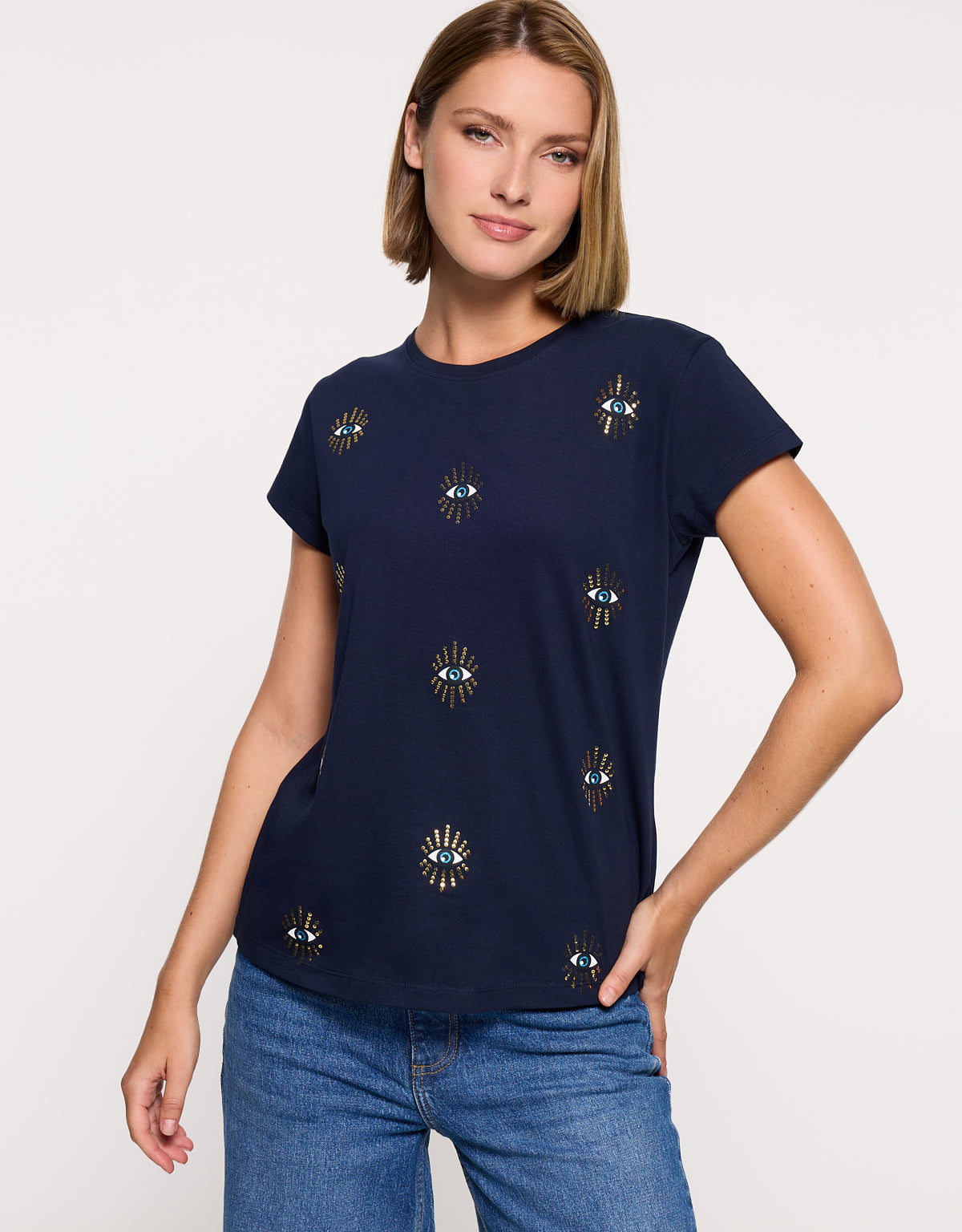 Camiseta Manga Corta Azul Marino - Olhosa 2