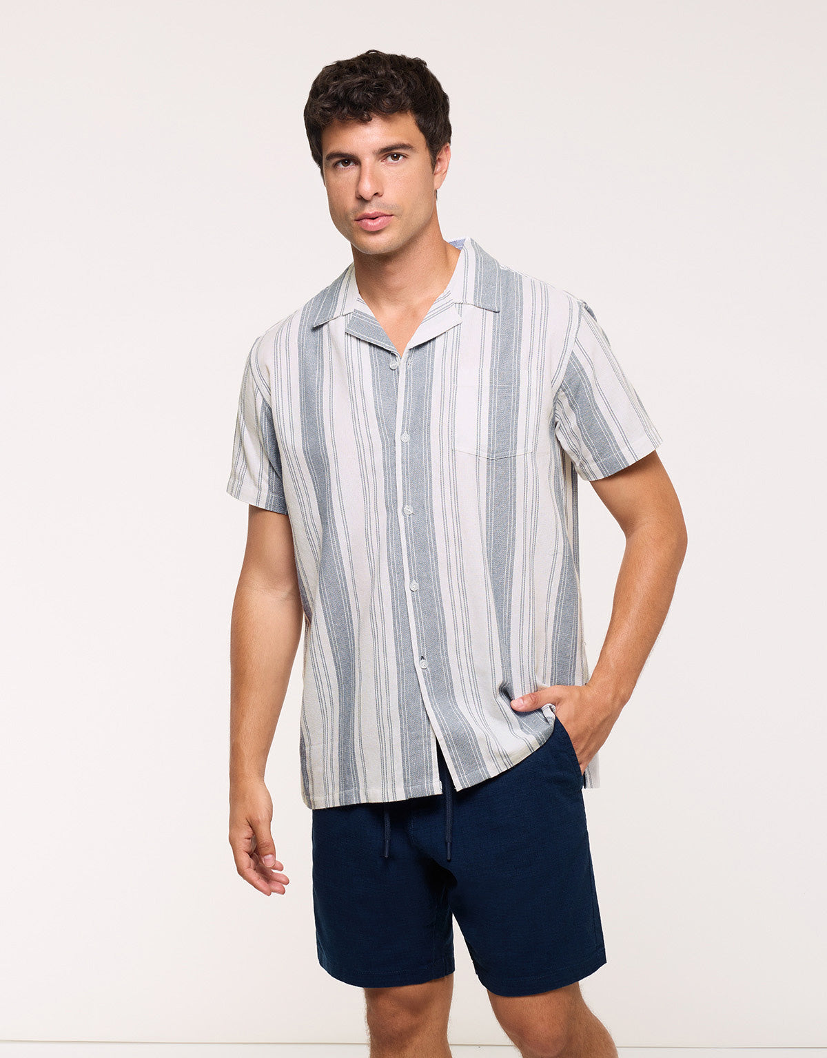 Camisa Manga Corta Rayas Azul - Ocon