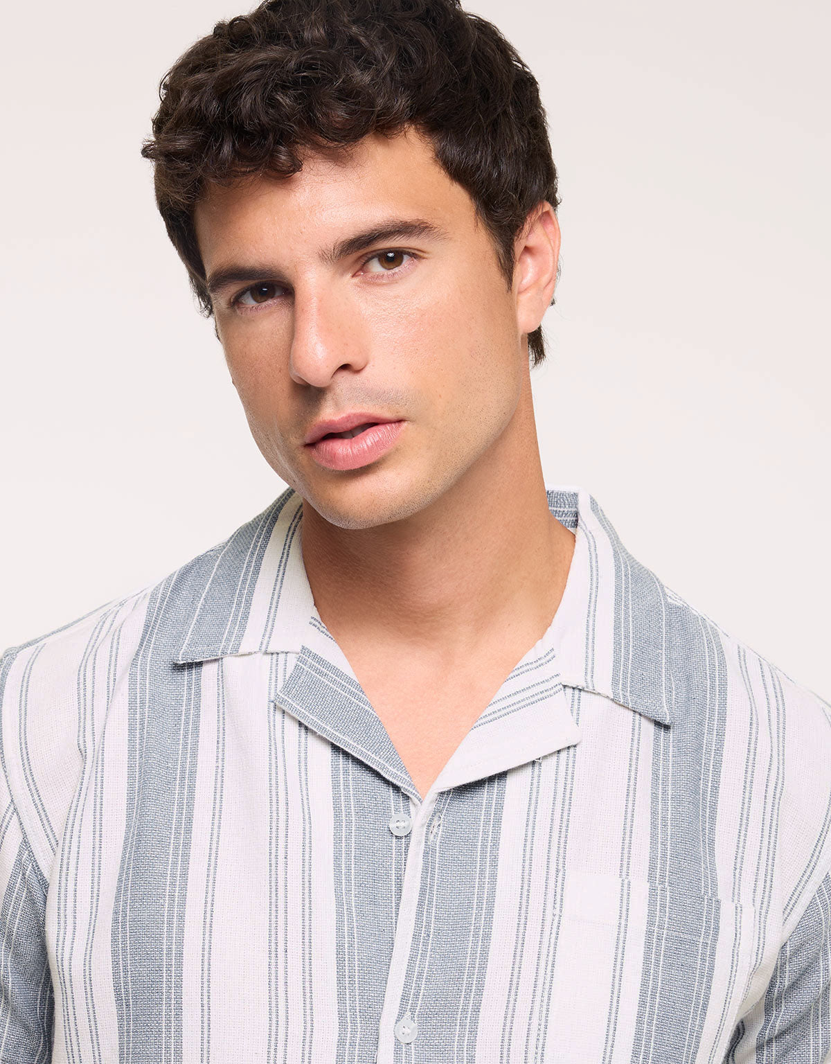 Camisa Manga Corta Rayas Azul - Ocon 4