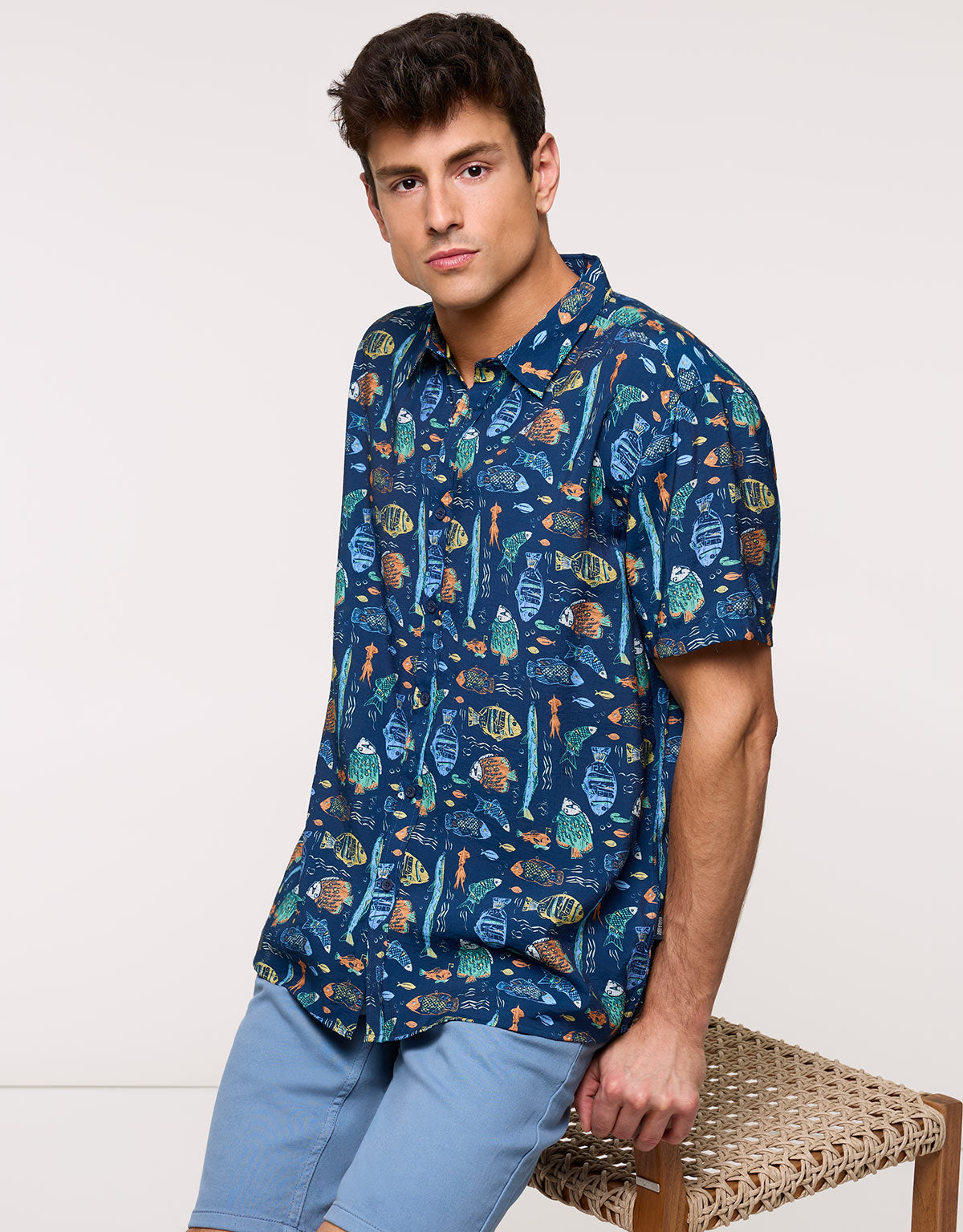 Camisa Manga Corta Azul Marino - Dolfini