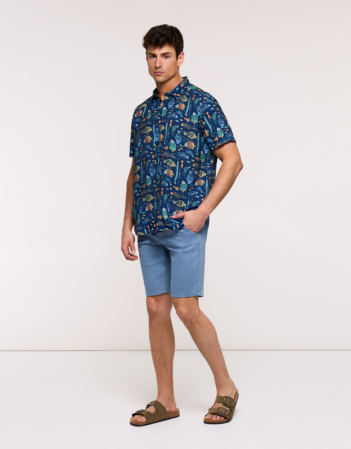 Camisa Manga Corta Azul Marino - Dolfini