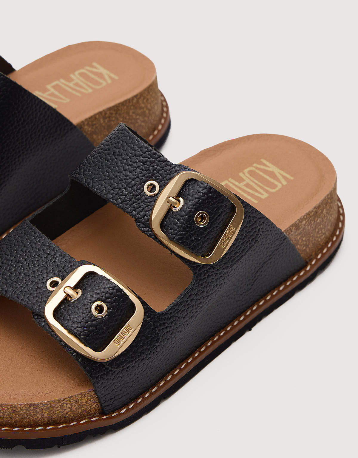 Black Bio Leather Wedge Sandal - Sintran
