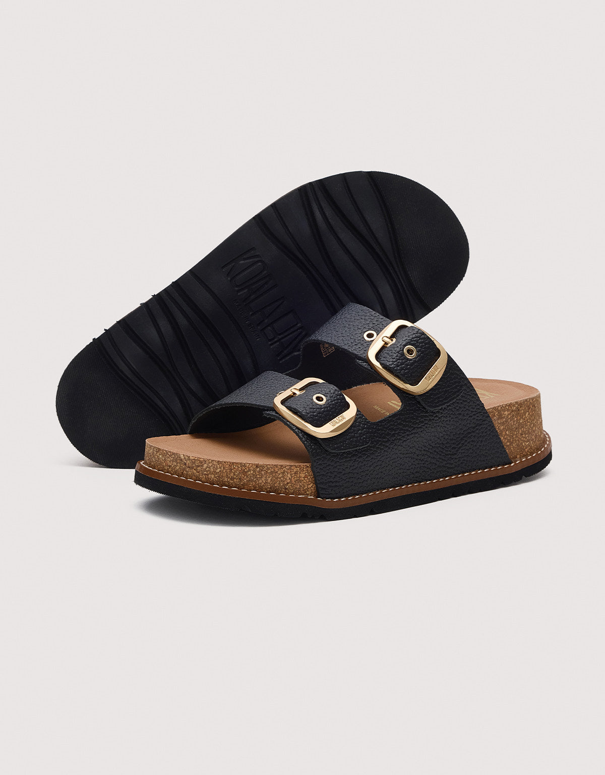 Black Bio Leather Wedge Sandal - Sintran