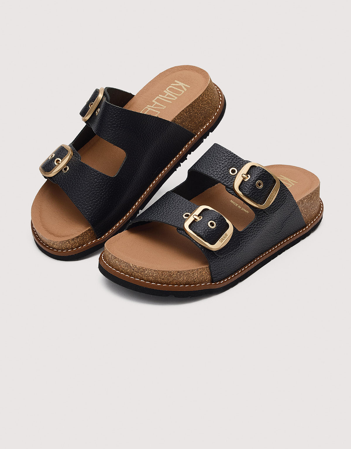 Black Bio Leather Wedge Sandal - Sintran