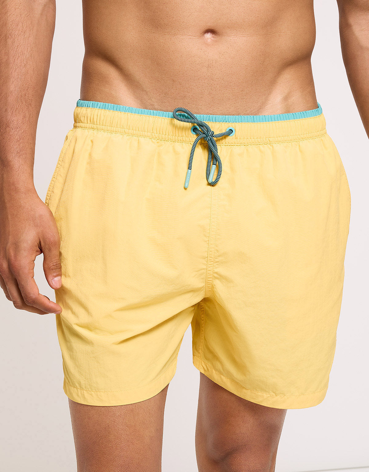 Yellow Plain Swim Shorts with Drawstring - Foxly