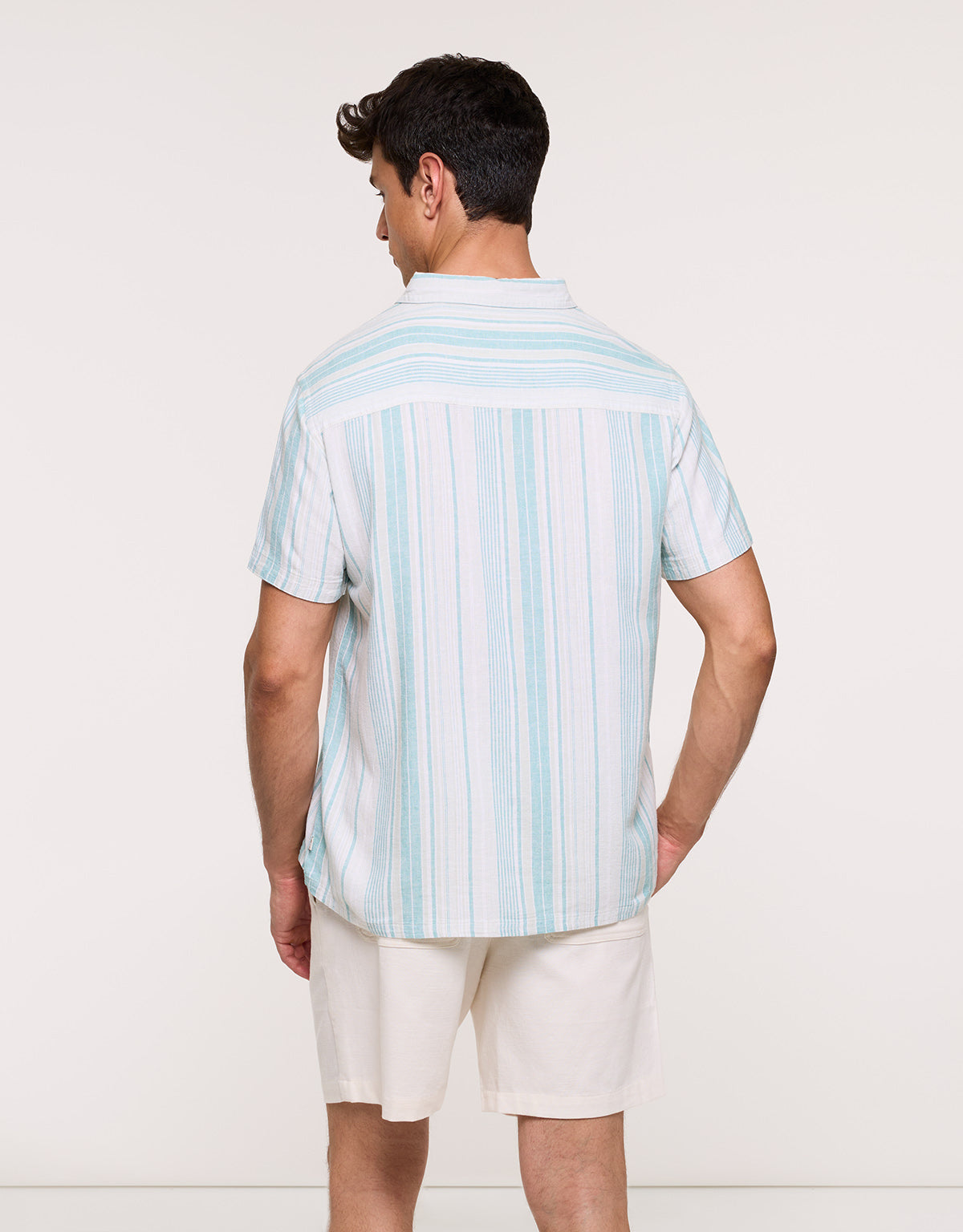 Camisa Rayas Manga Corta Turquesa - Kurezo 3