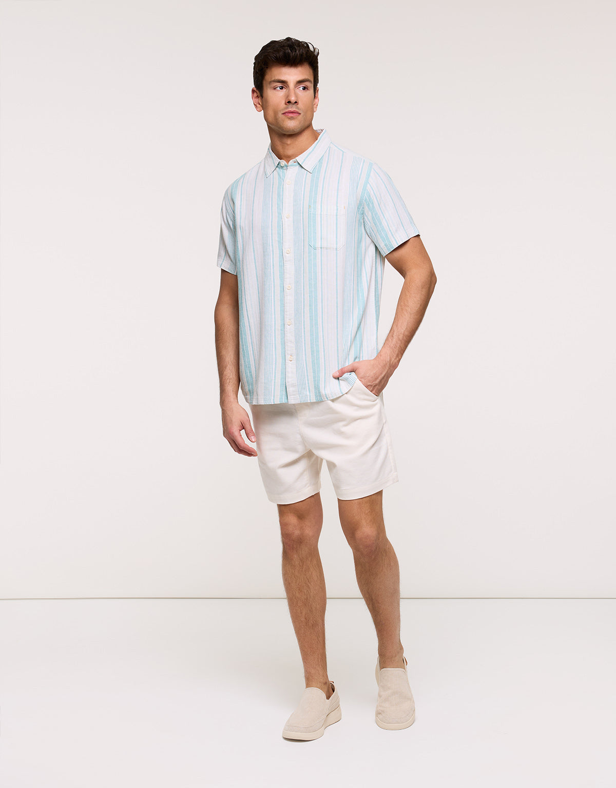 Camisa Rayas Manga Corta Turquesa - Kurezo 5