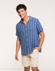 Blue Striped Linen Short Sleeve Shirt - Selvaire