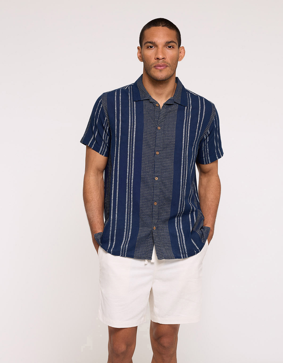 Camisa Manga Corta Azul Marino - Linito