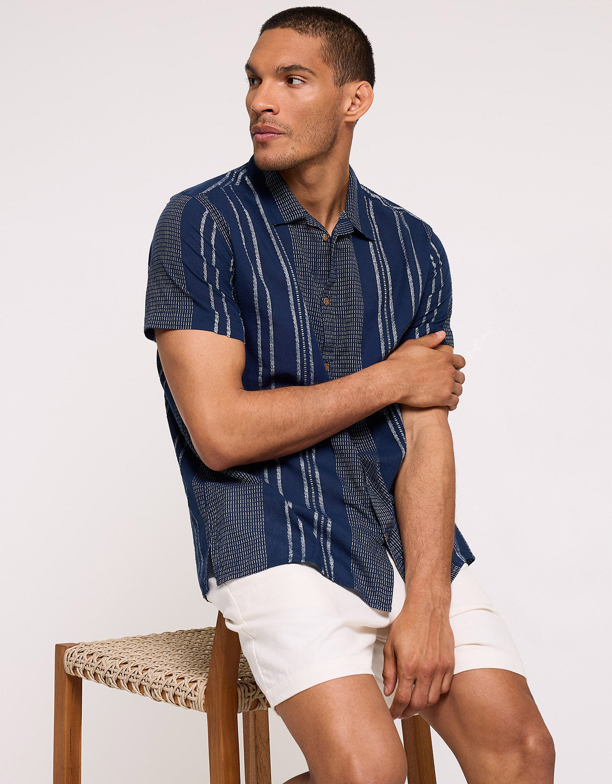 Camisa Manga Corta Azul Marino - Linito 2