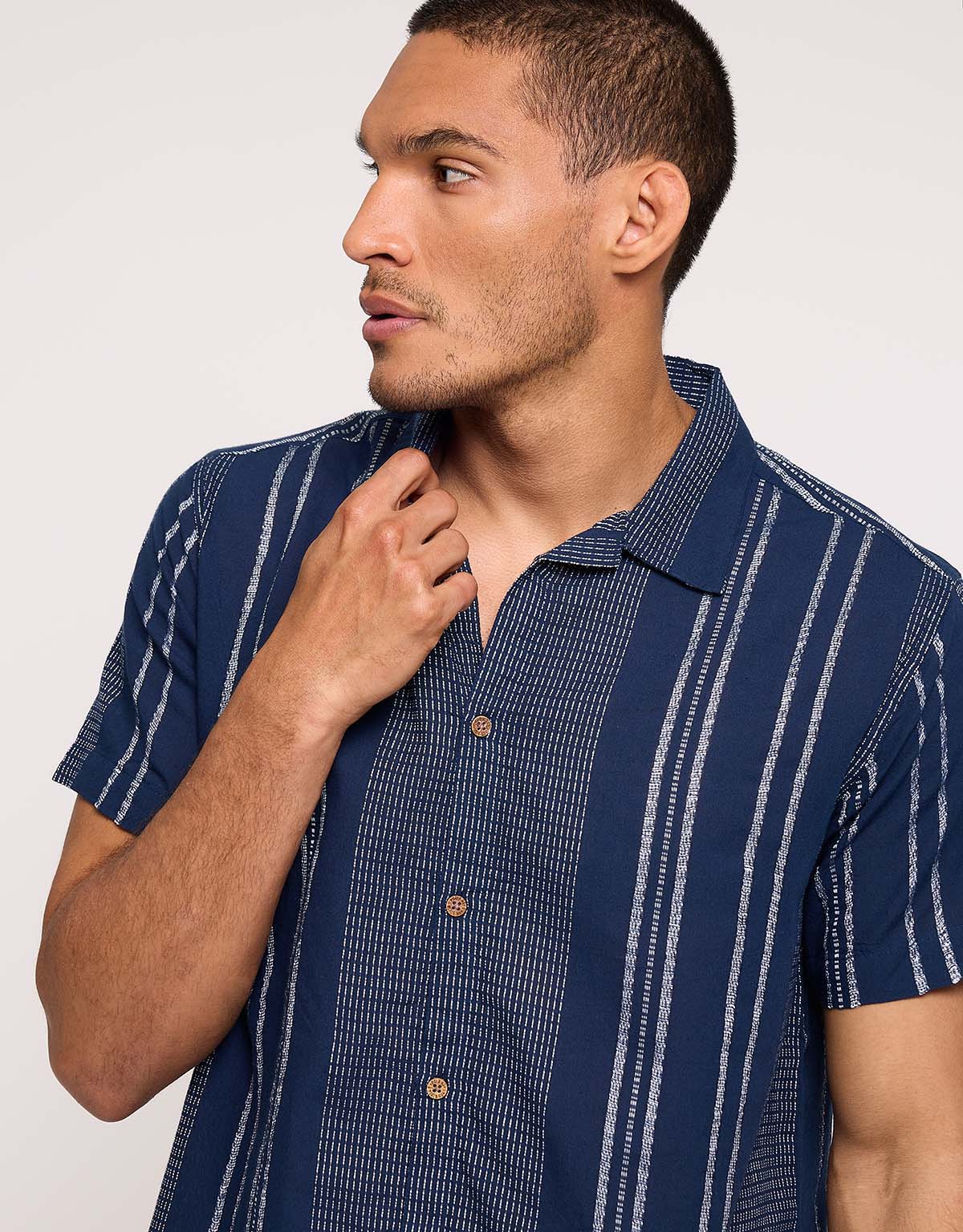 Camisa Manga Corta Azul Marino - Linito 4