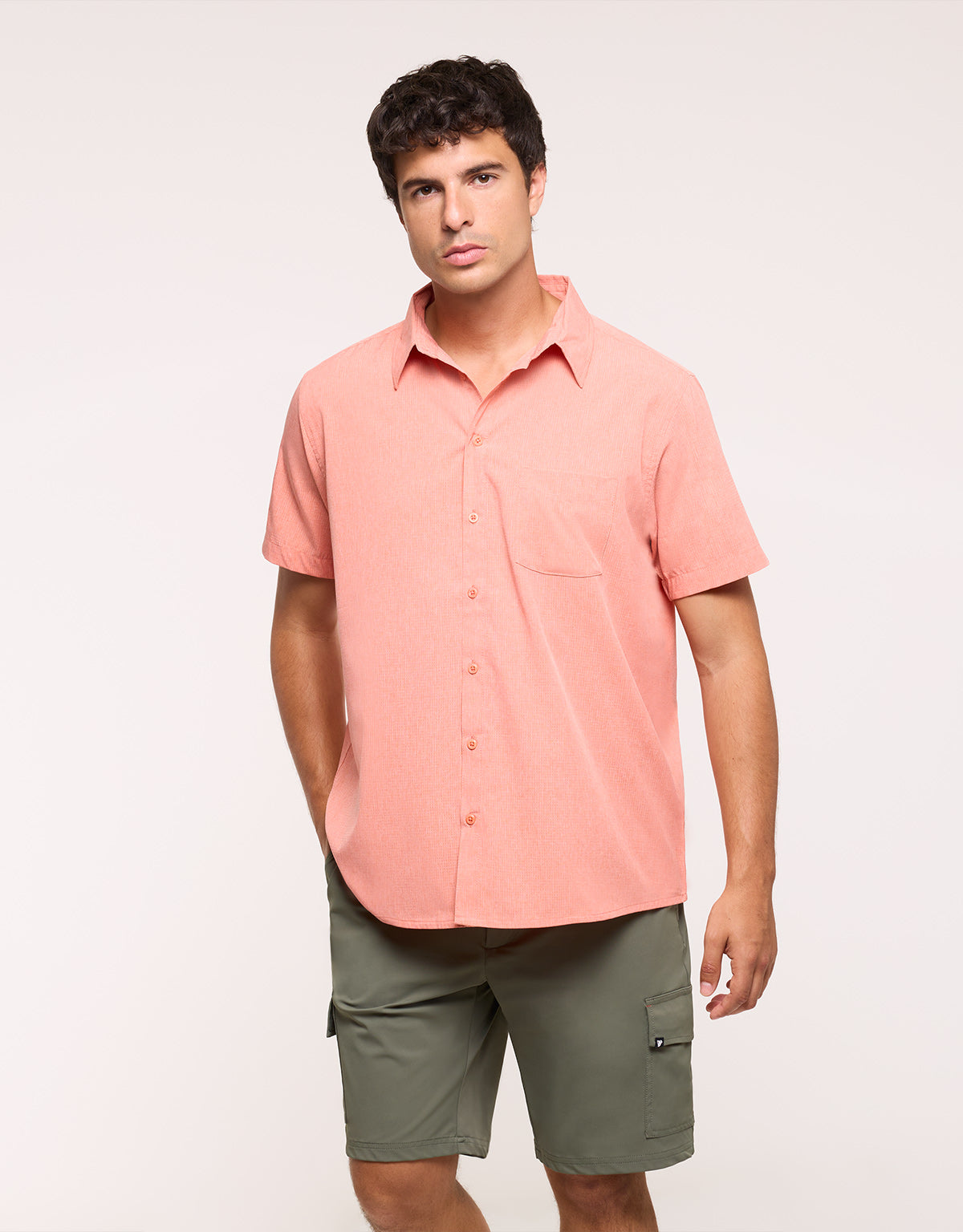 Camisa Manga Corta Naranja Jaspeado - Camilando