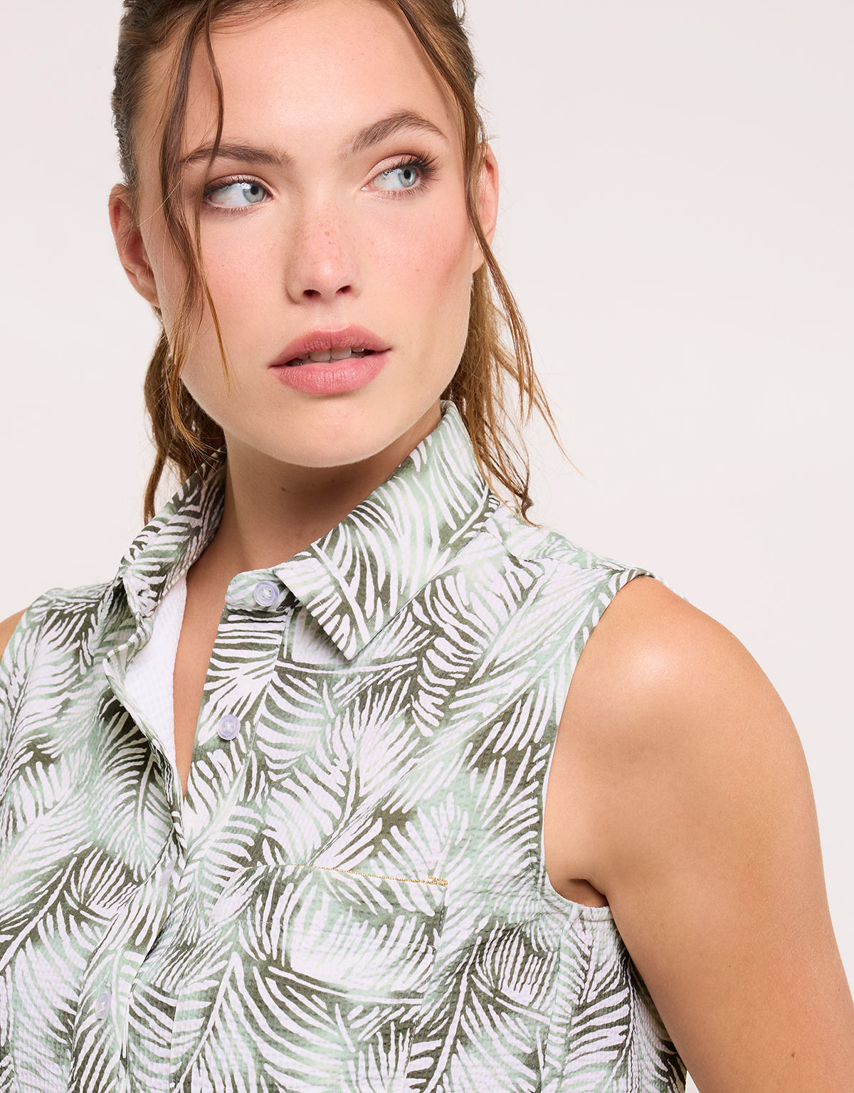 Green Tropical Sleeveless Shirt - Salin