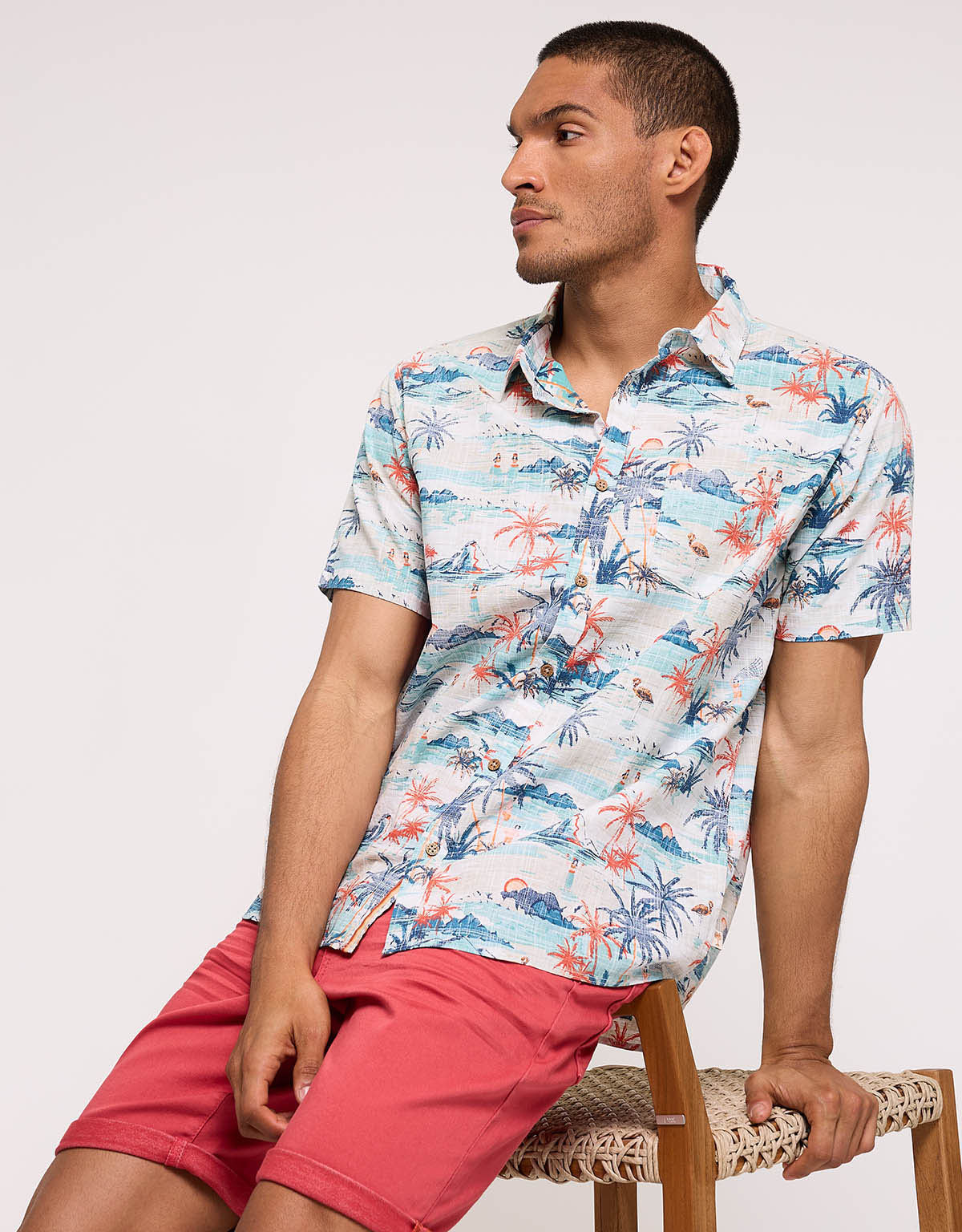 Tropical Short Sleeve Shirt White - Omen