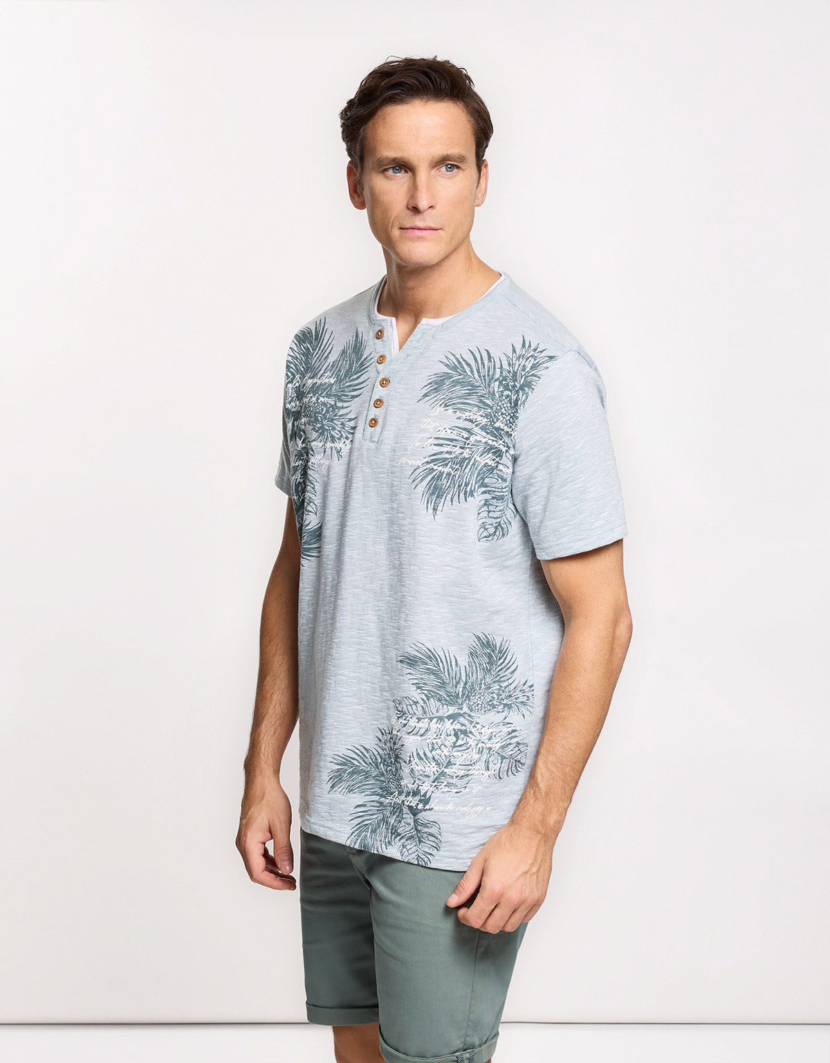 Green Tropical Print Short-Sleeve T-Shirt - Cliffs