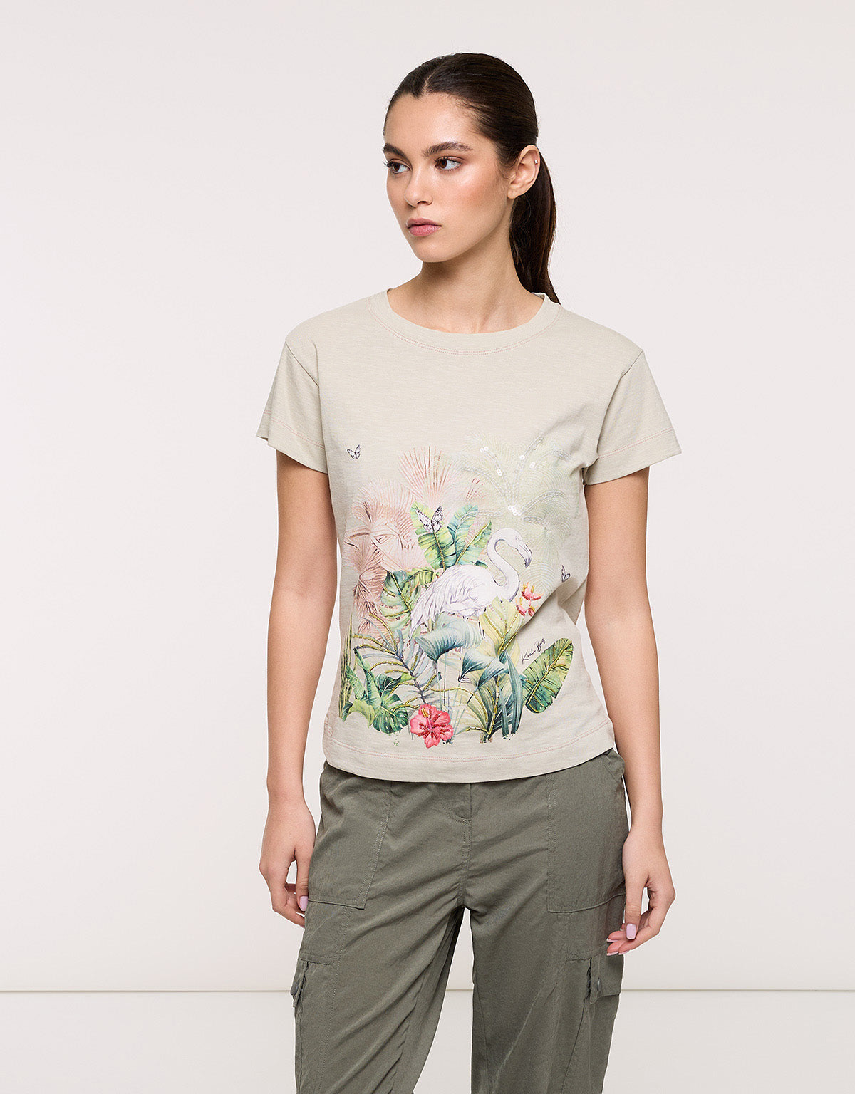 Khaki Short Sleeve T-Shirt - Flamira