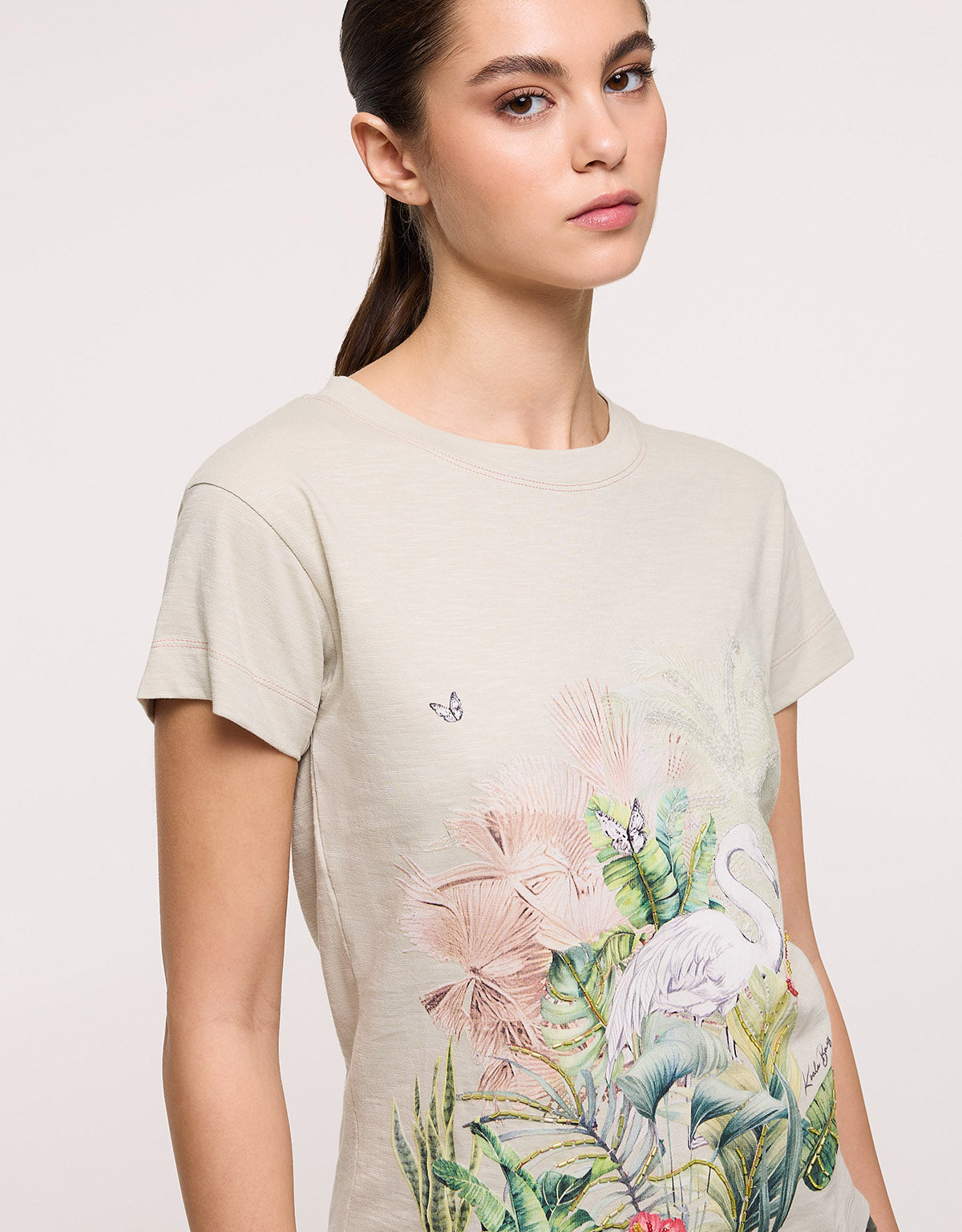 Khaki Short Sleeve T-Shirt - Flamira