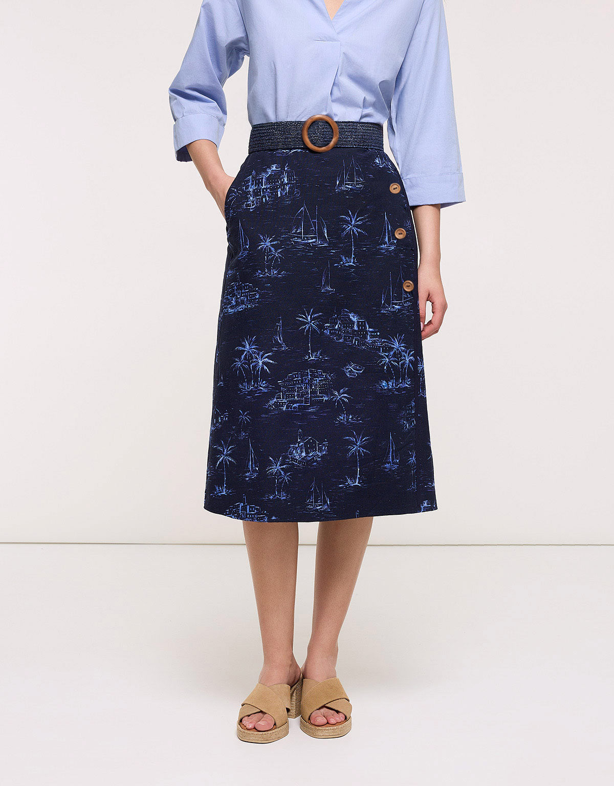 Falda Midi Azul Marino - Falnetis 3