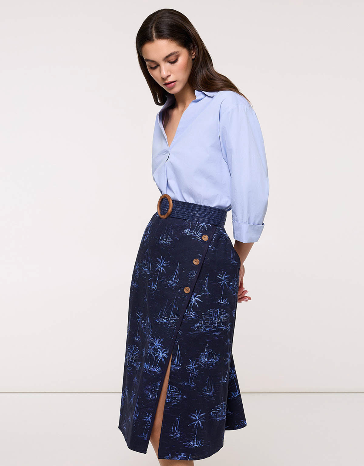 Falda Midi Azul Marino - Falnetis