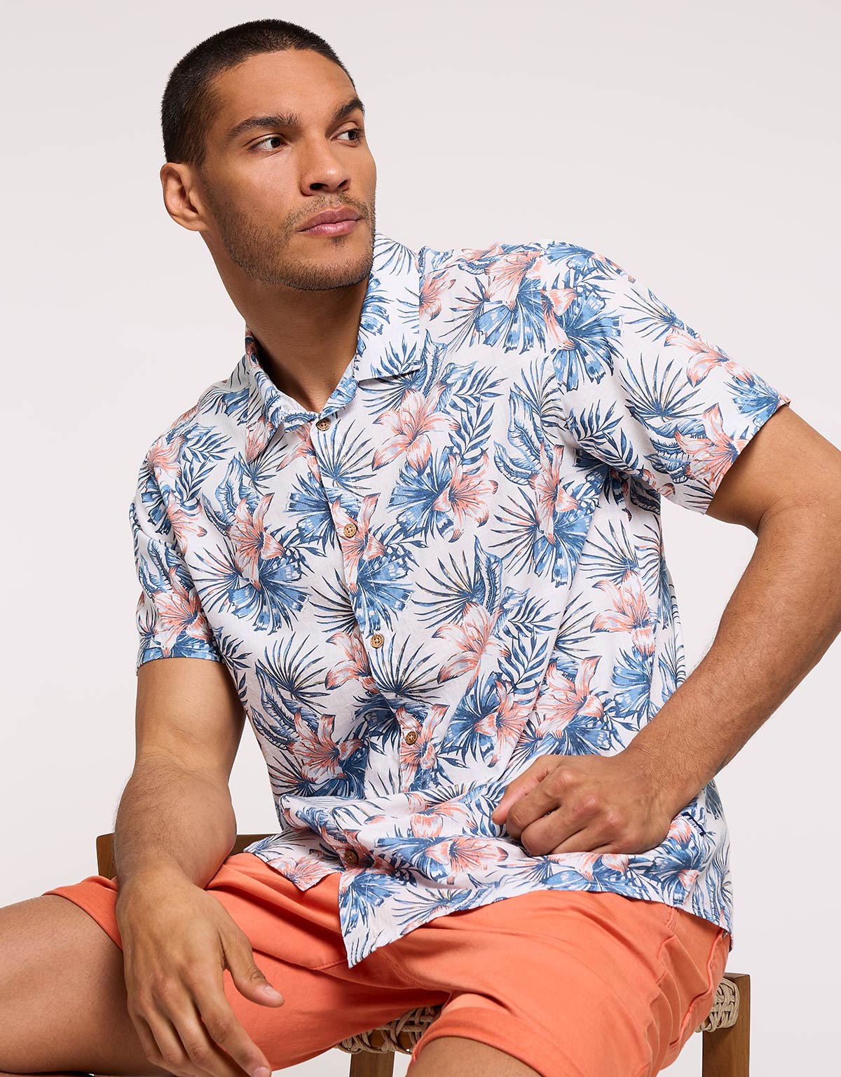 Camisa Flores Manga Corta Blanco - Bikor 2