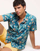 Camisa Flores Manga Corta Azul - Fiji