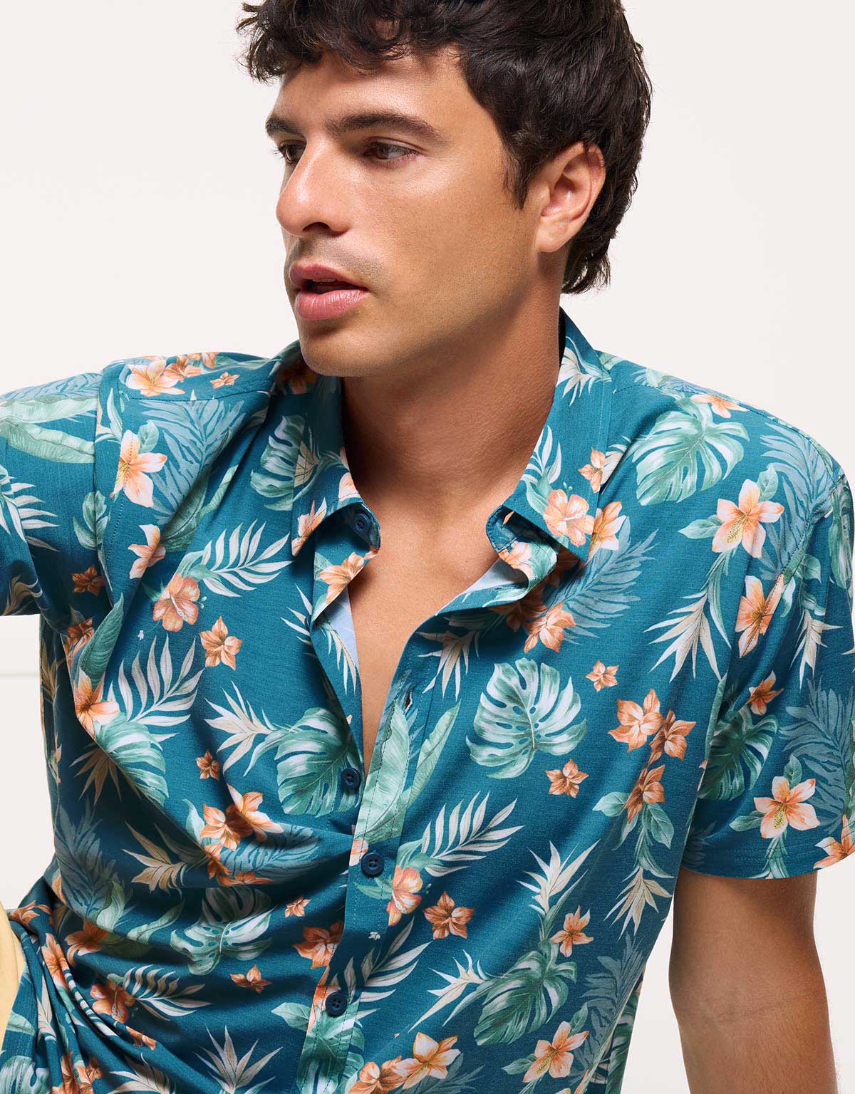 Camisa Flores Manga Corta Azul - Fiji 4