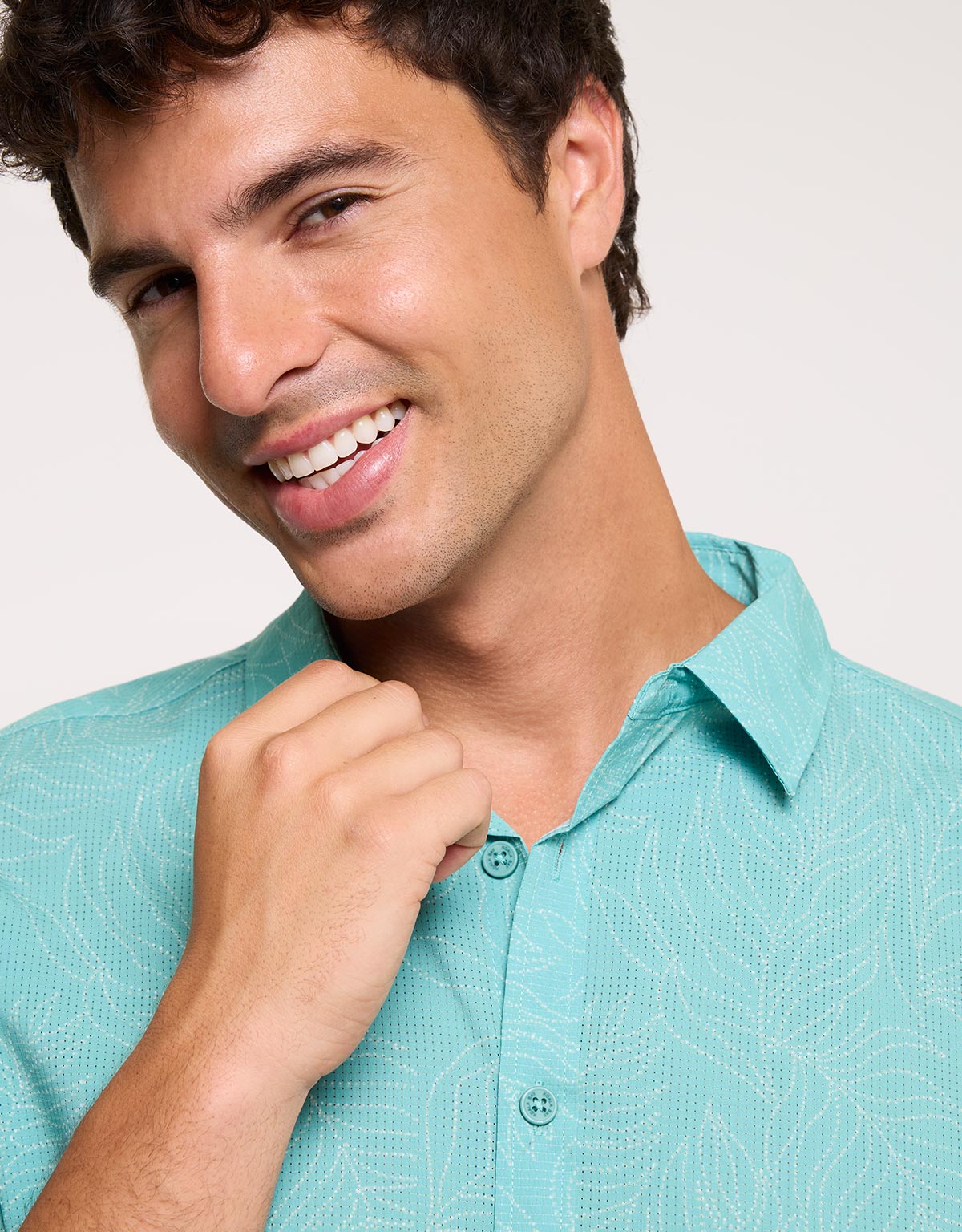 Camisa Estampado Tropical Turquesa - Furami 5