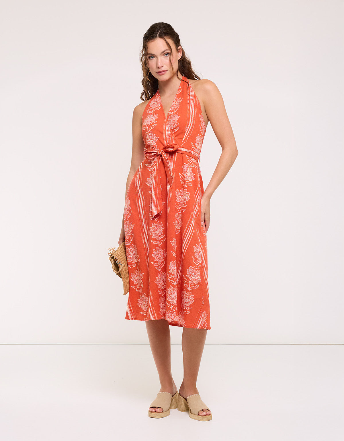 Vestido Midi Naranja con Lazo - Galia
