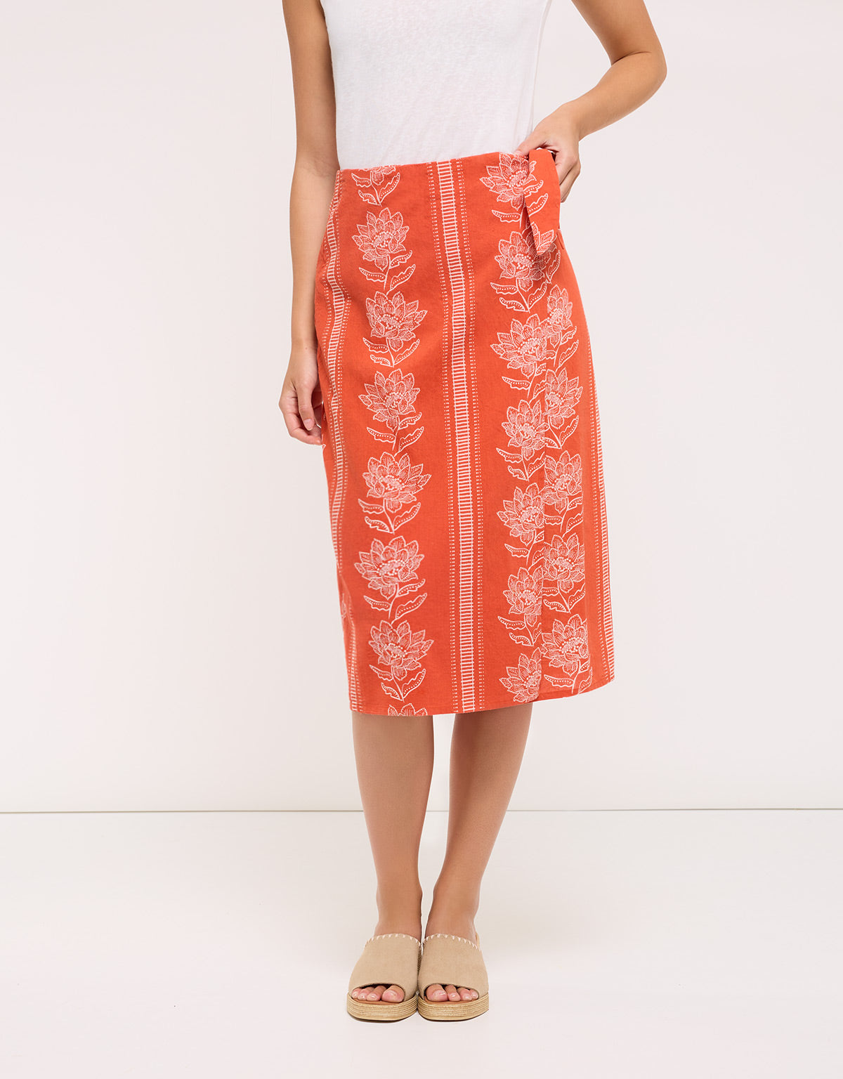 Falda Midi Naranja con Lazo - Gilia