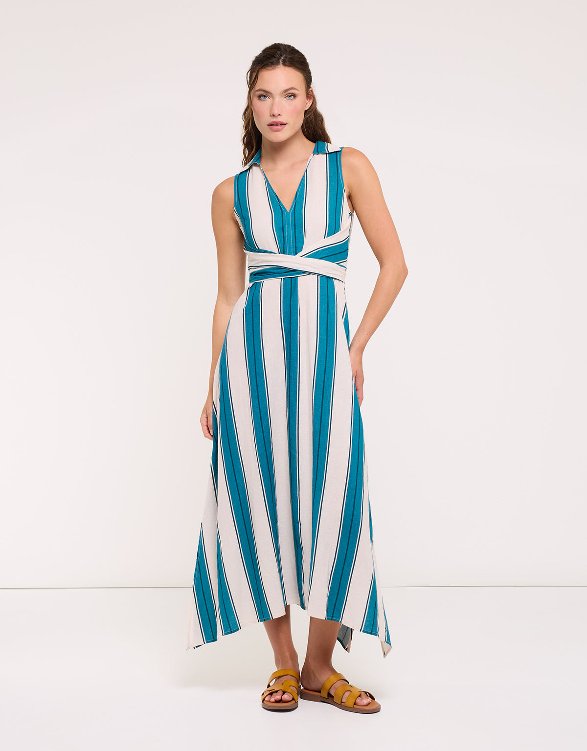 Vestido Midi Turquesa Rayas - Dianes