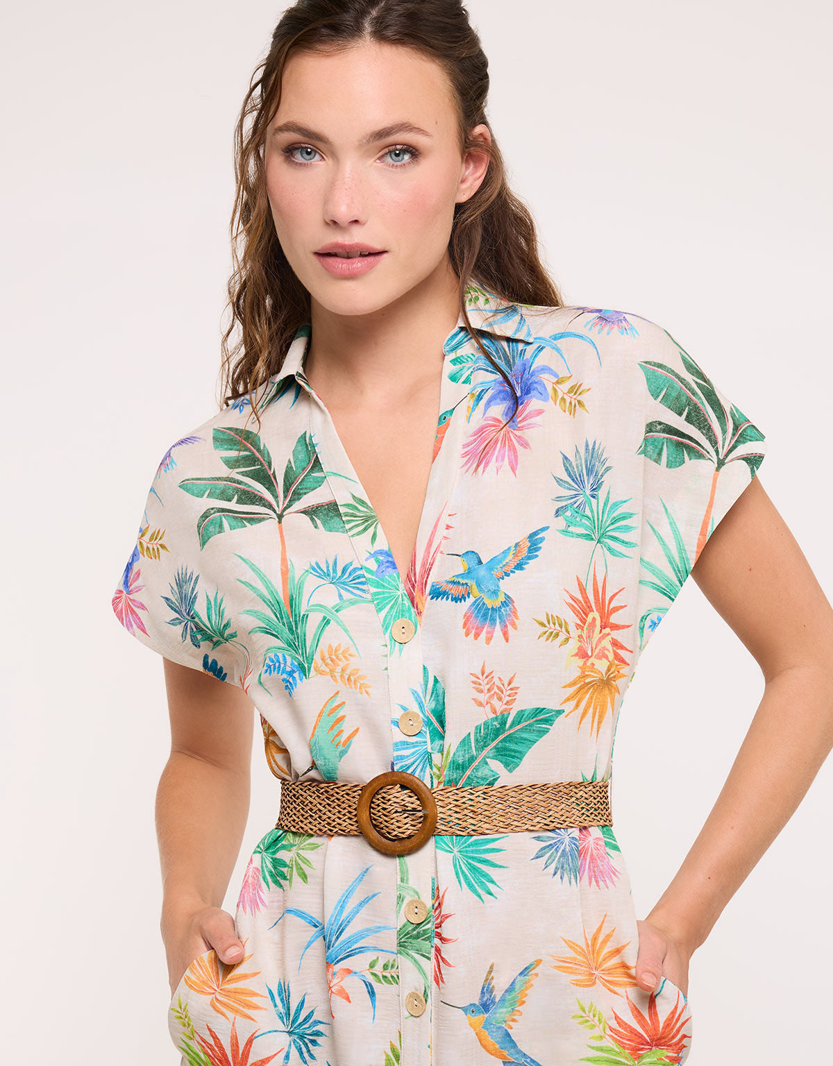 Hummingbird Shirt Dress with Belt – Calimea