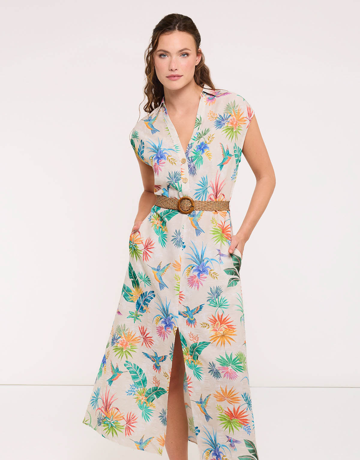 Long Hummingbird Dress with Belt – Tropica