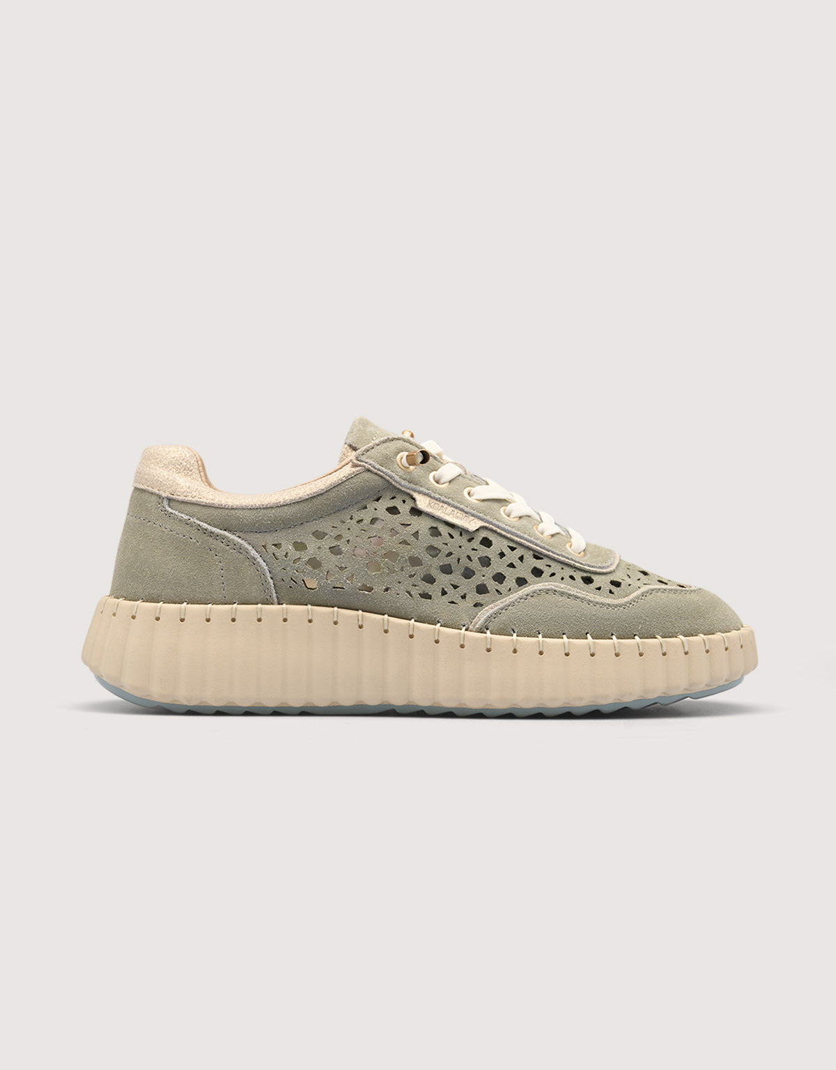 Khaki Perforated Leather Sneakers - Sienna