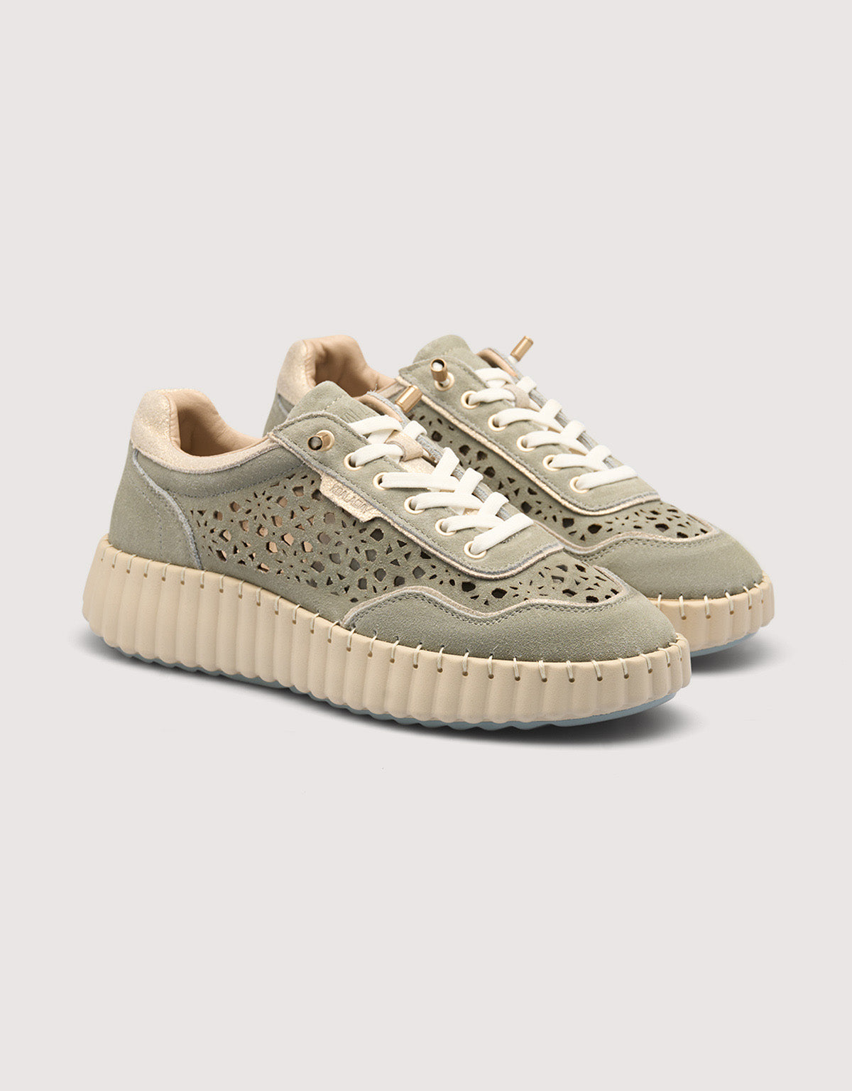Khaki Perforated Leather Sneakers - Sienna