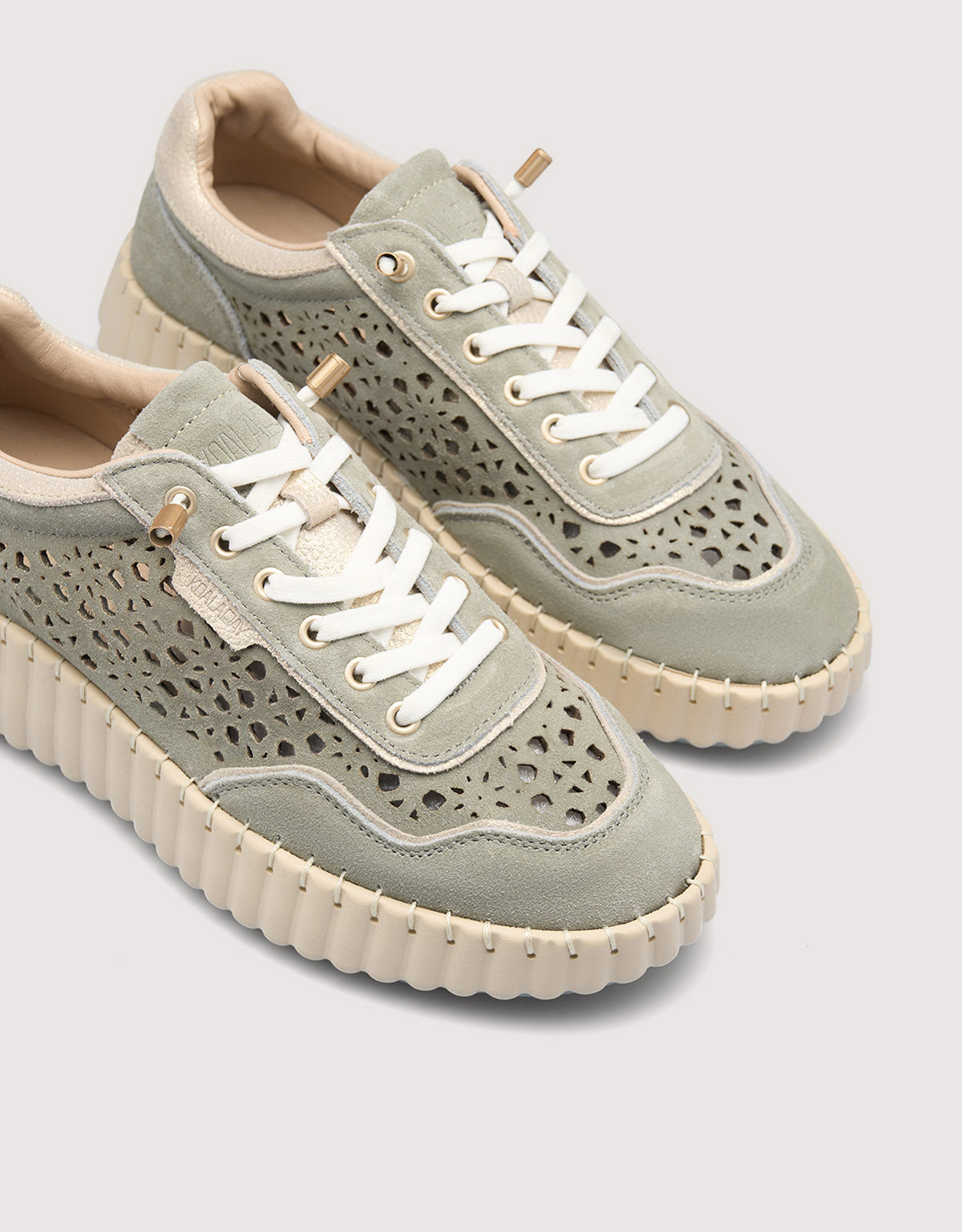 Khaki Perforated Leather Sneakers - Sienna