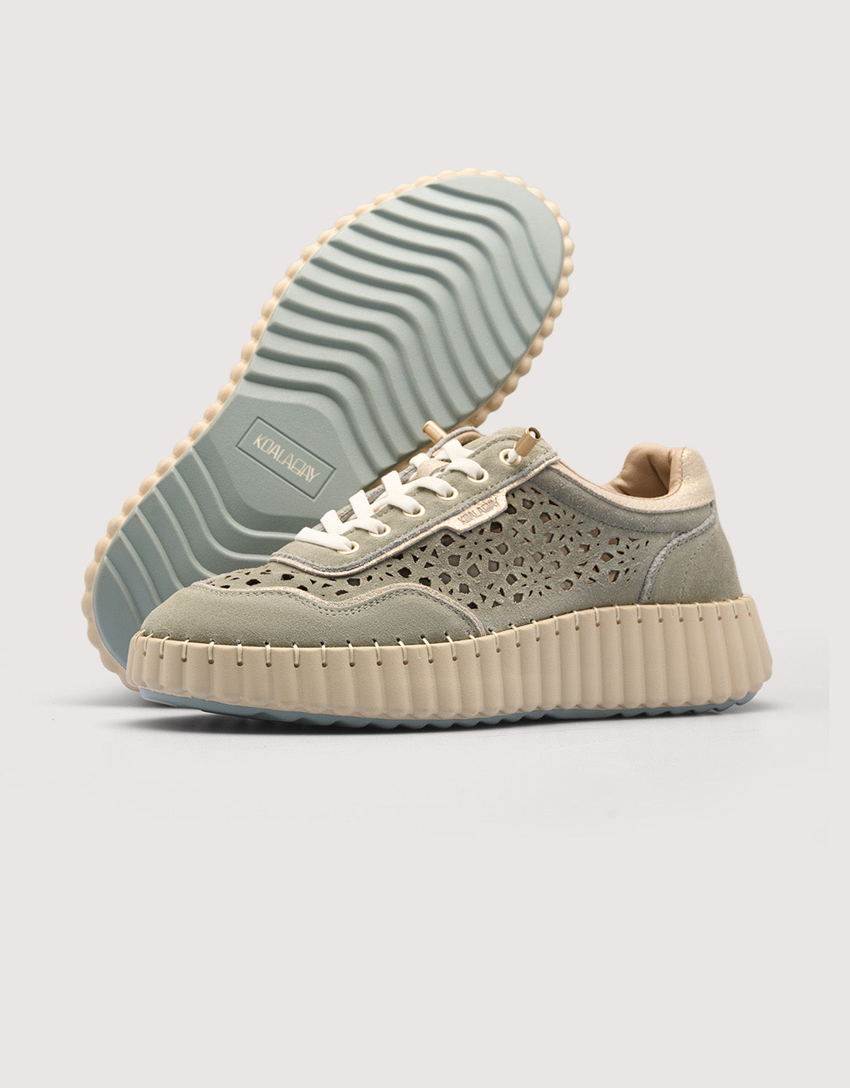 Khaki Perforated Leather Sneakers - Sienna