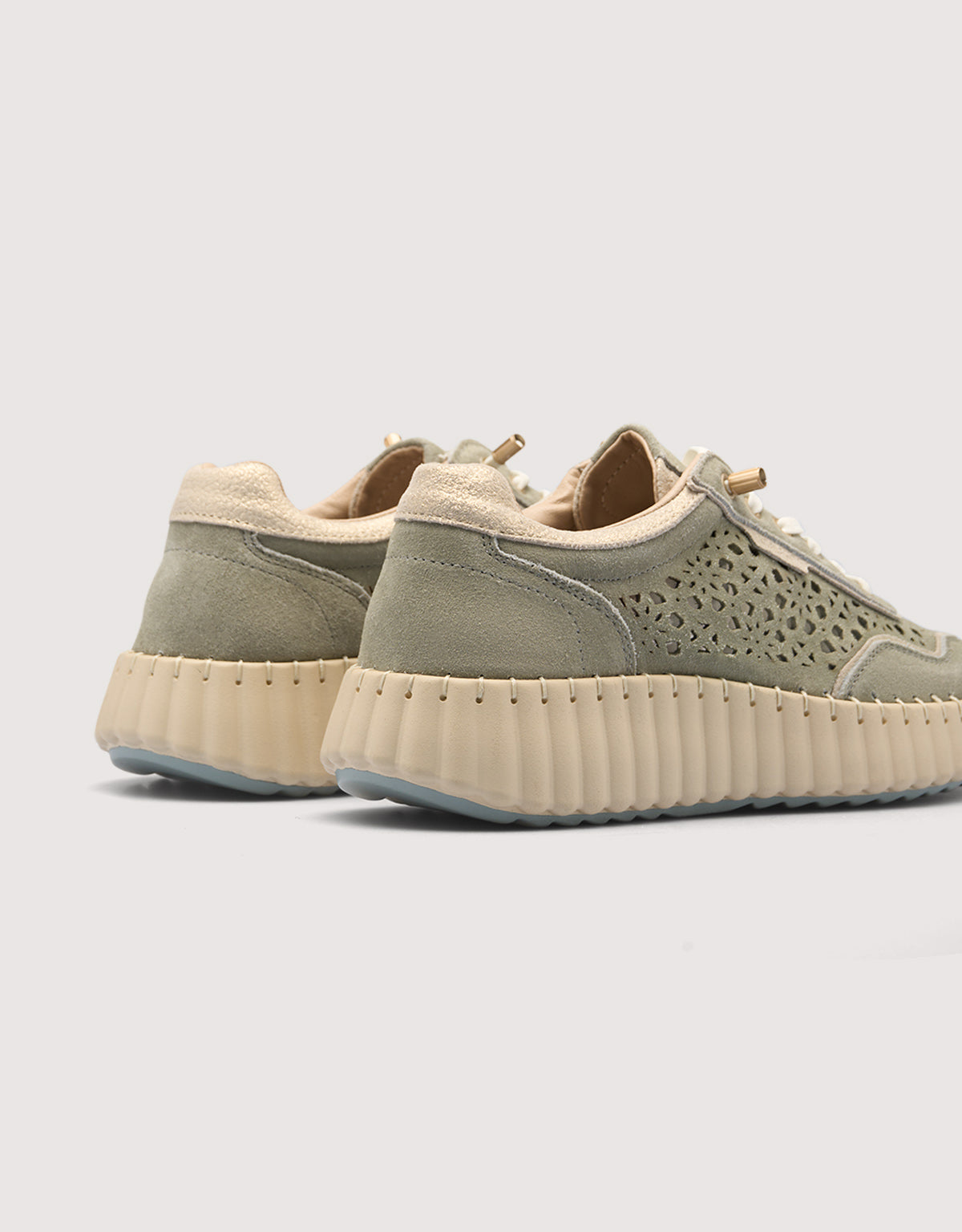 Khaki Perforated Leather Sneakers - Sienna