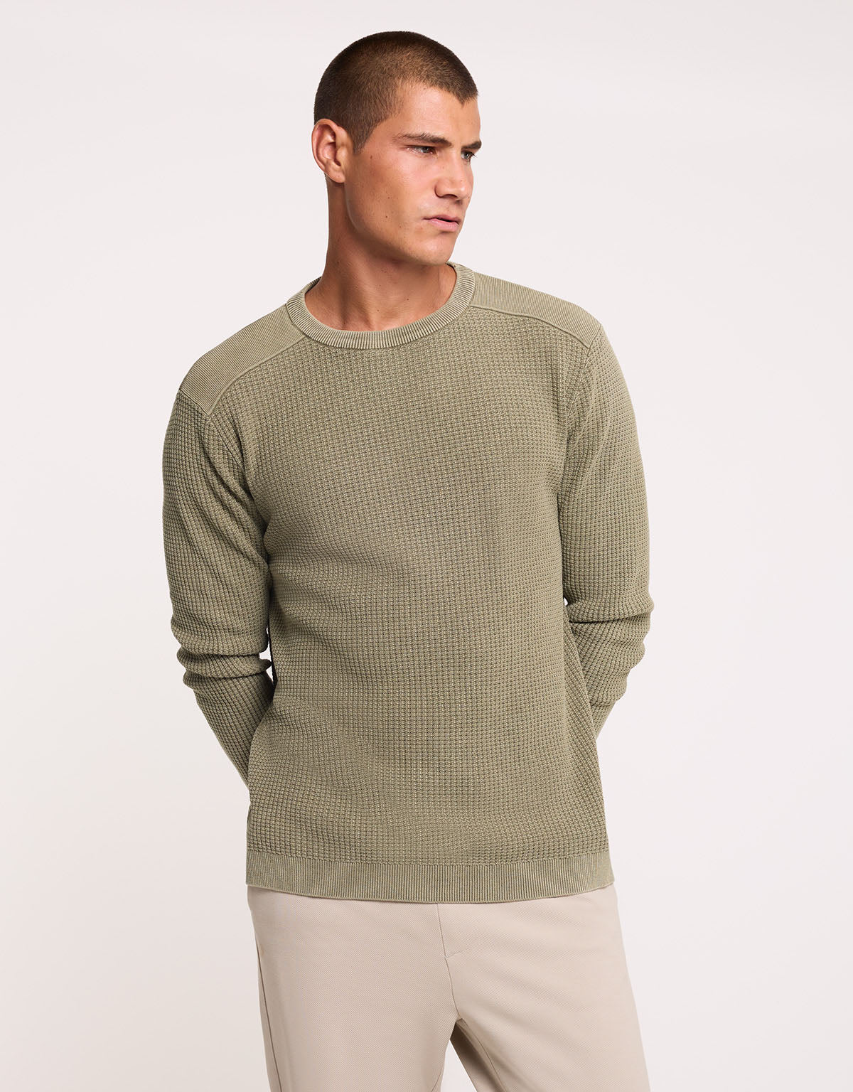 Khaki Textured Sweater - Milt
