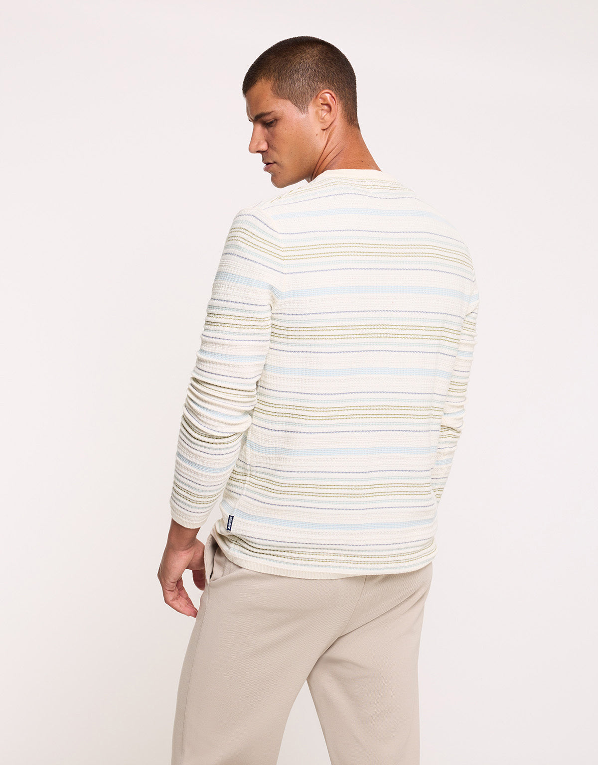 Beige and Blue Striped Sweater - Olvero