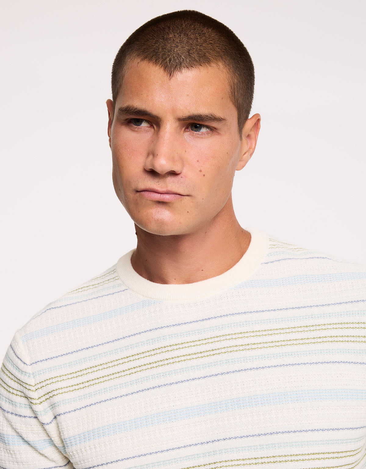 Beige and Blue Striped Sweater - Olvero