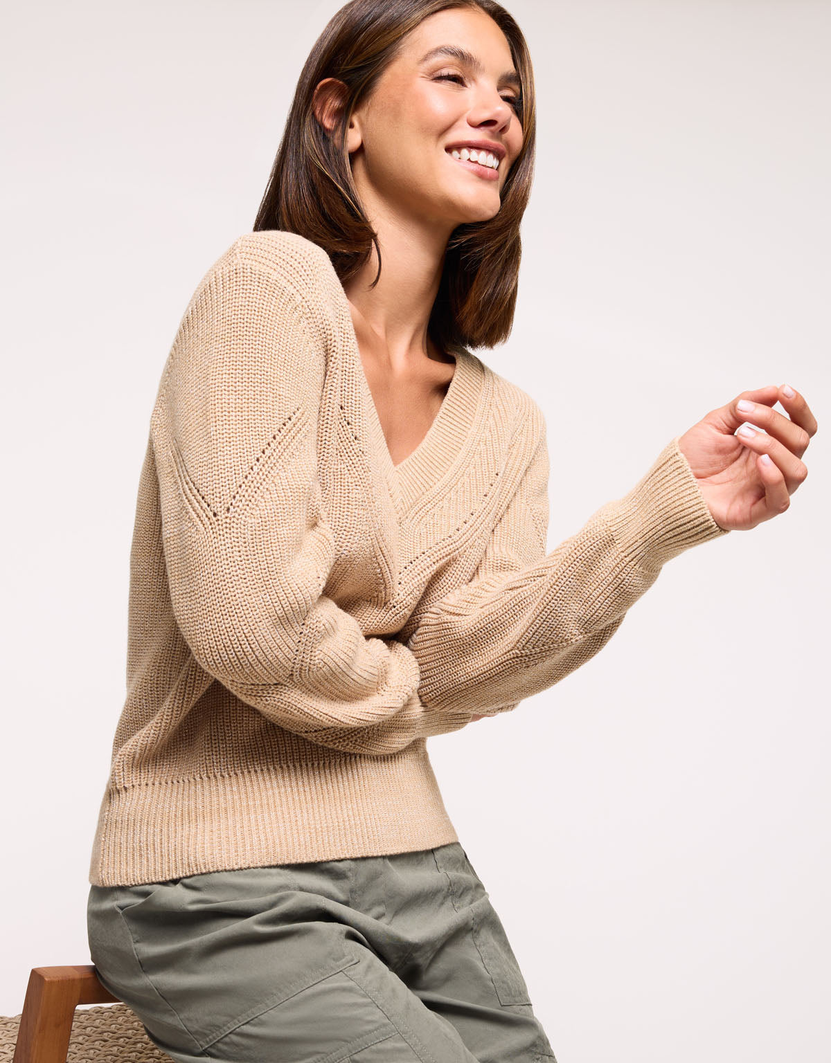 Beige Long Sleeve Sweater - Glitter