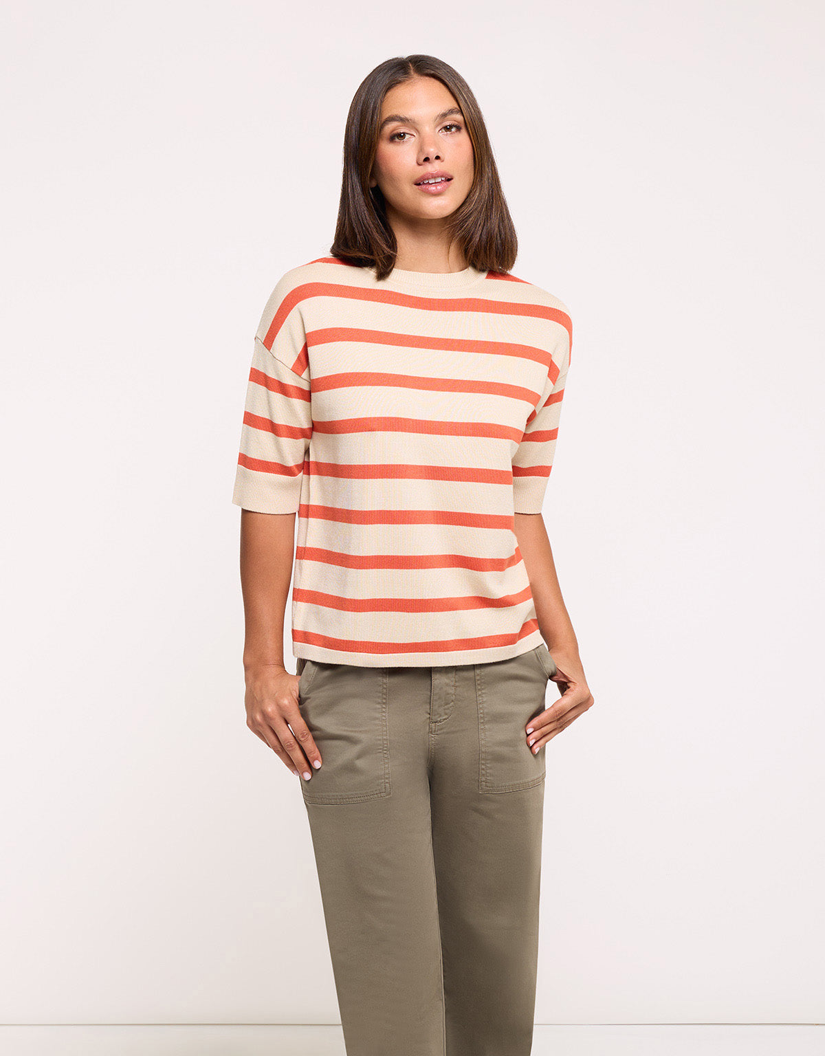 Short Sleeve Jumper Beige Striped - Gratera II