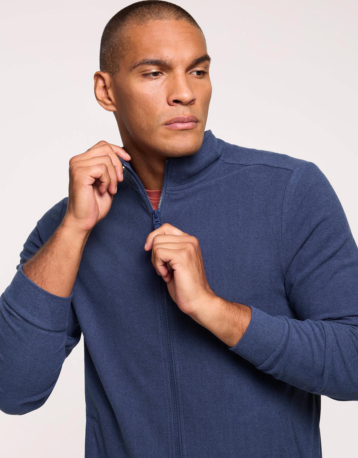 Navy Blue Zip-Up Sweatshirt - Mosito