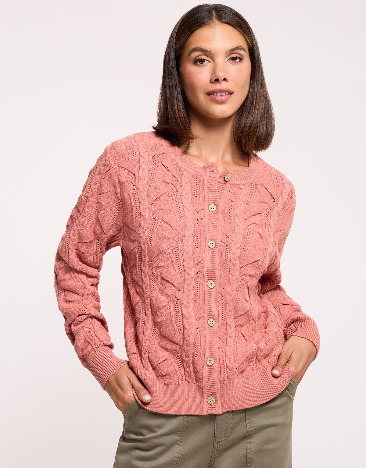 Pink Cable-Knit Button Jumper - Kana