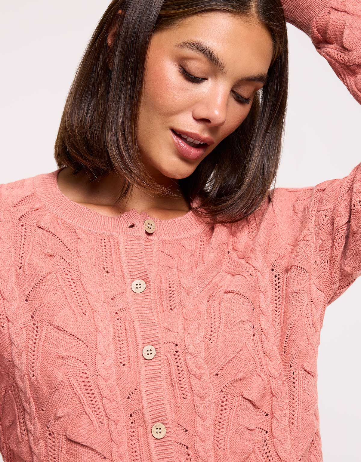 Pink Cable-Knit Button Jumper - Kana