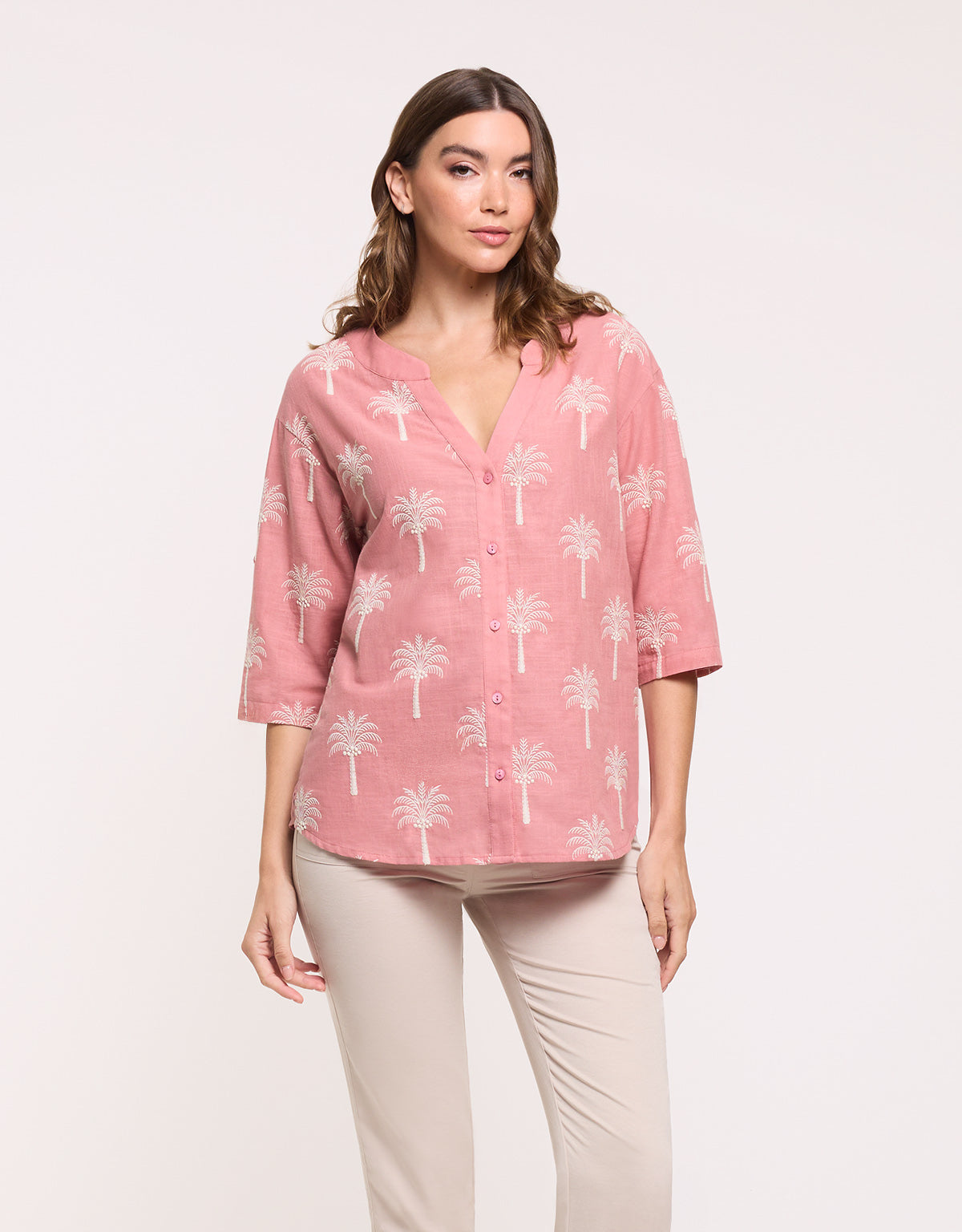 Pink Embroidered Print Shirt - Australis