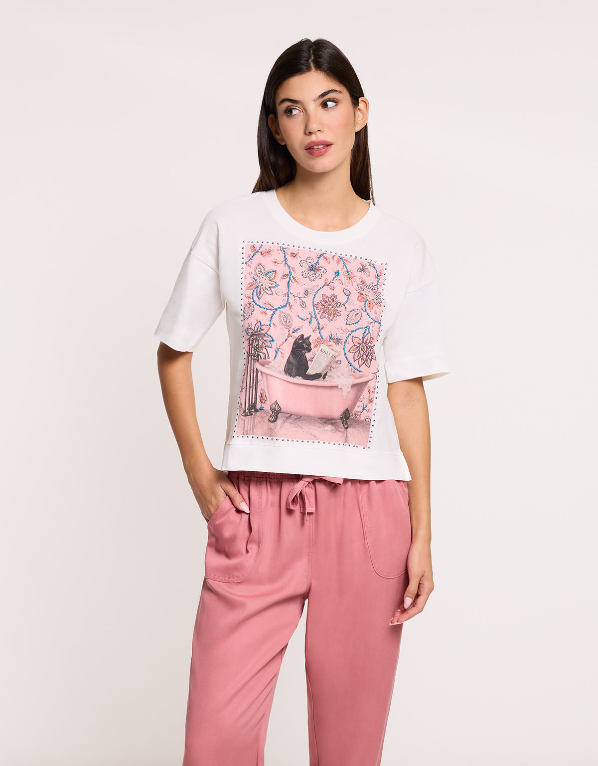 Camiseta Gato Manga Corta Blanco - Gaitipe